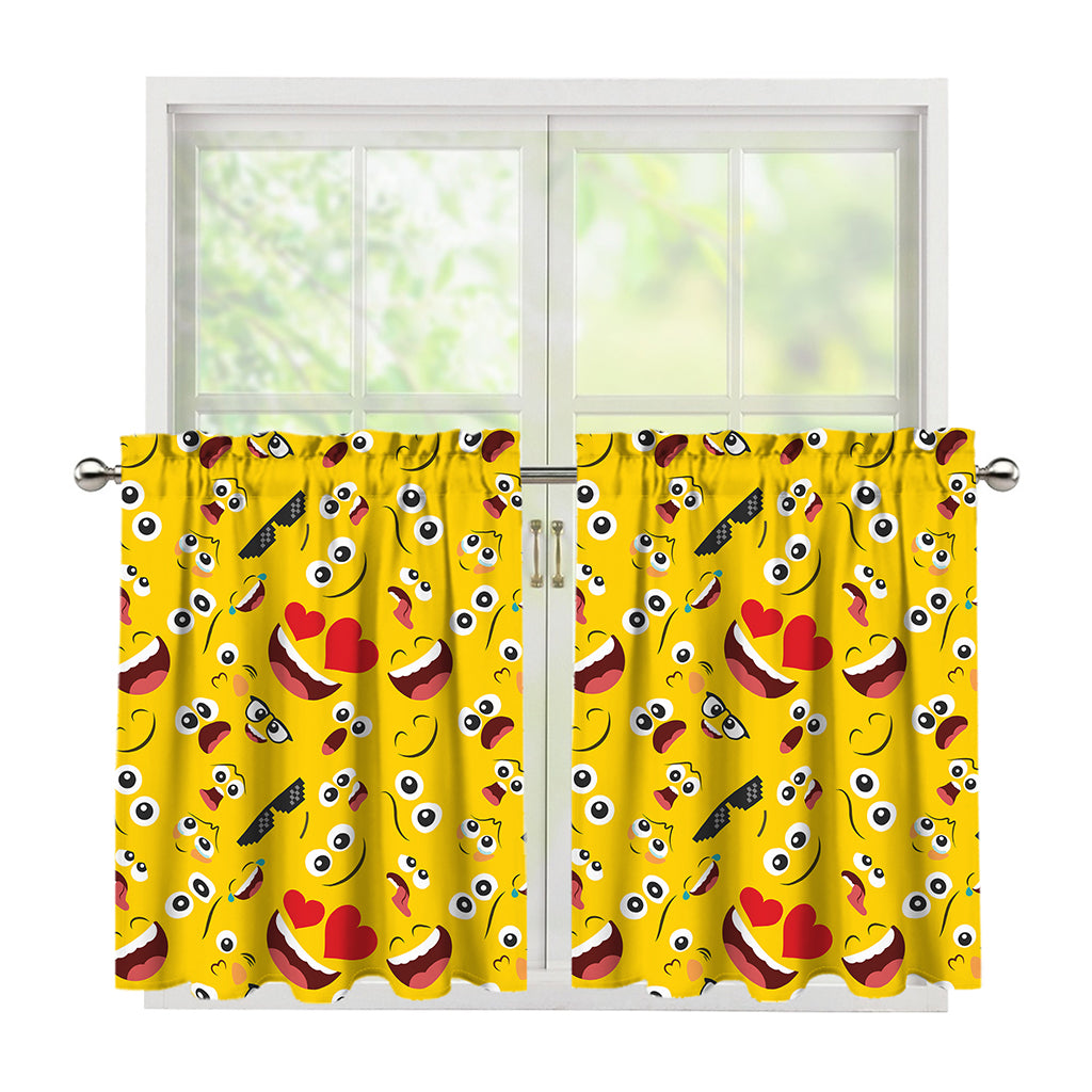 Funny Emoji Pattern Print Tier Curtains