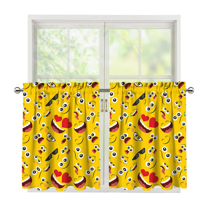 Funny Emoji Pattern Print Tier Curtains