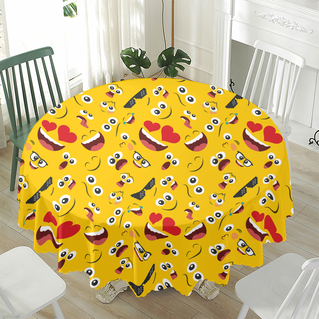 Funny Emoji Pattern Print Waterproof Round Tablecloth