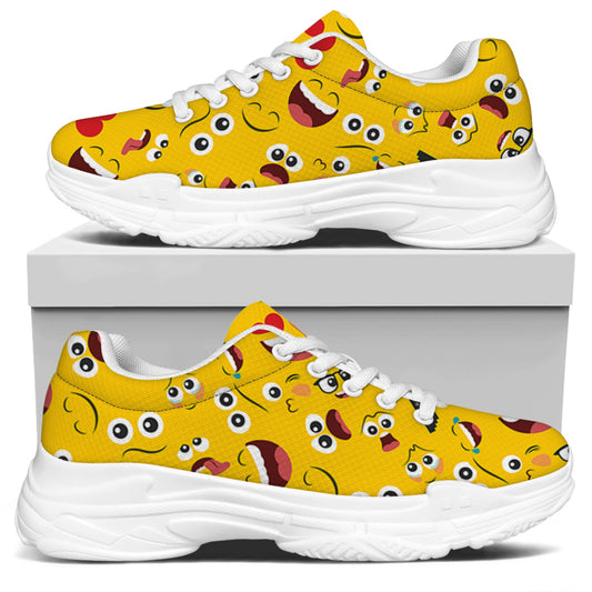 Funny Emoji Pattern Print White Chunky Shoes