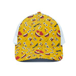 Funny Emoji Pattern Print White Mesh Trucker Cap