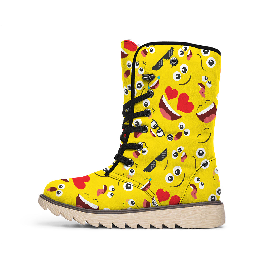Funny Emoji Pattern Print Winter Boots