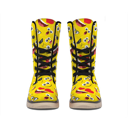 Funny Emoji Pattern Print Winter Boots