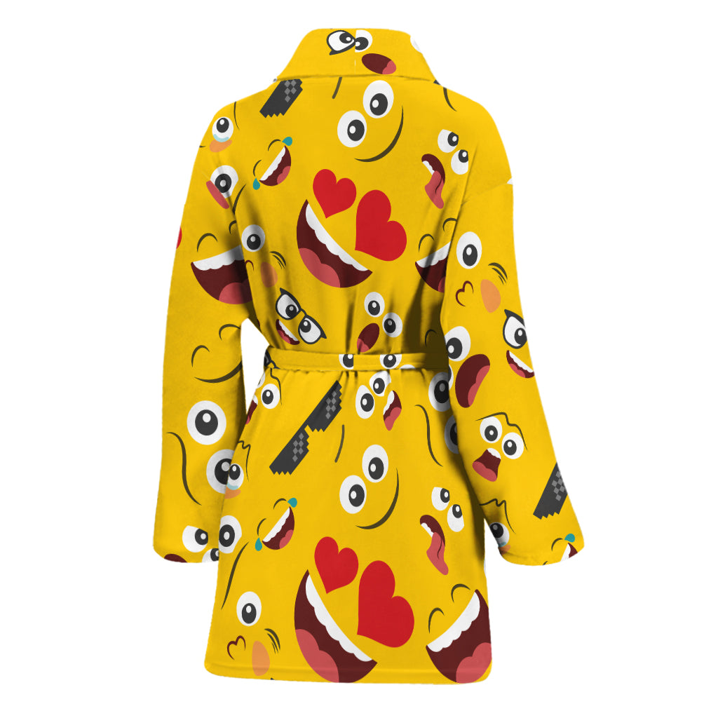 Funny Emoji Pattern Print Women's Bathrobe