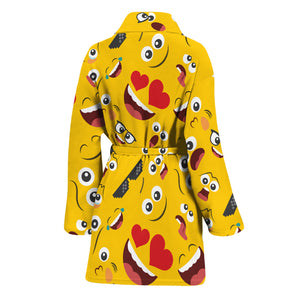 Funny Emoji Pattern Print Women's Bathrobe