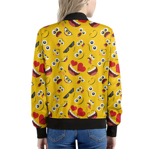 Funny Emoji Pattern Print Women's Bomber Jacket