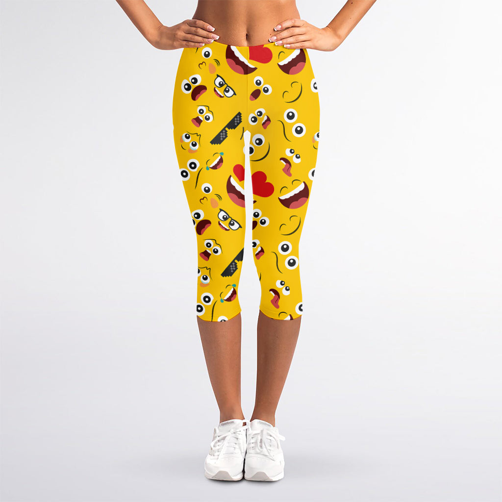 Funny Emoji Pattern Print Women's Capri Leggings