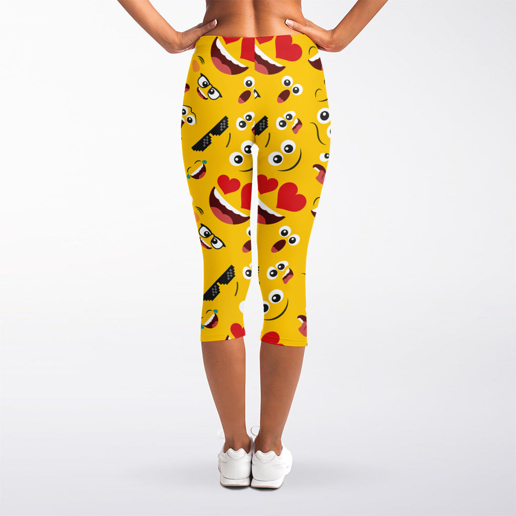 Funny Emoji Pattern Print Women's Capri Leggings