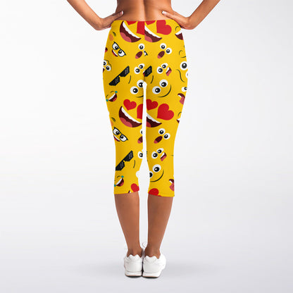 Funny Emoji Pattern Print Women's Capri Leggings