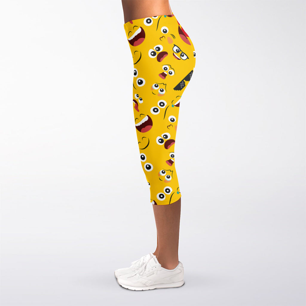 Funny Emoji Pattern Print Women's Capri Leggings