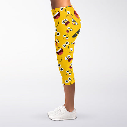 Funny Emoji Pattern Print Women's Capri Leggings