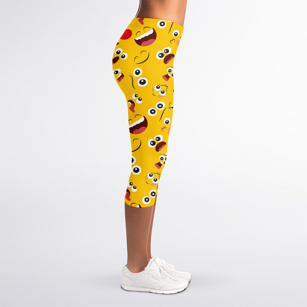 Funny Emoji Pattern Print Women's Capri Leggings