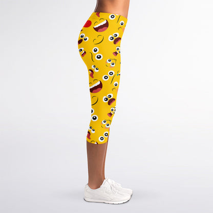 Funny Emoji Pattern Print Women's Capri Leggings