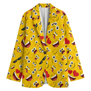 Funny Emoji Pattern Print Women's Cotton Blazer