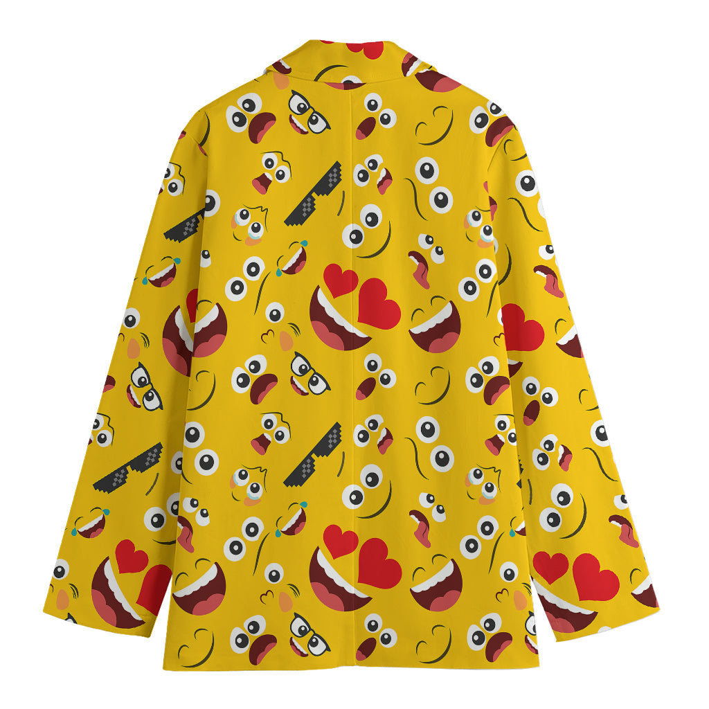 Funny Emoji Pattern Print Women's Cotton Blazer