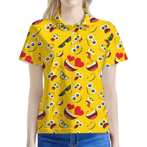 Funny Emoji Pattern Print Women's Polo Shirt