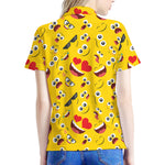 Funny Emoji Pattern Print Women's Polo Shirt