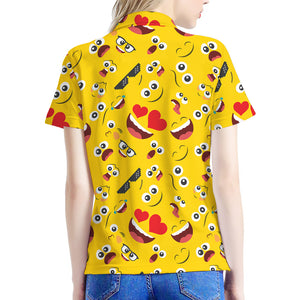 Funny Emoji Pattern Print Women's Polo Shirt