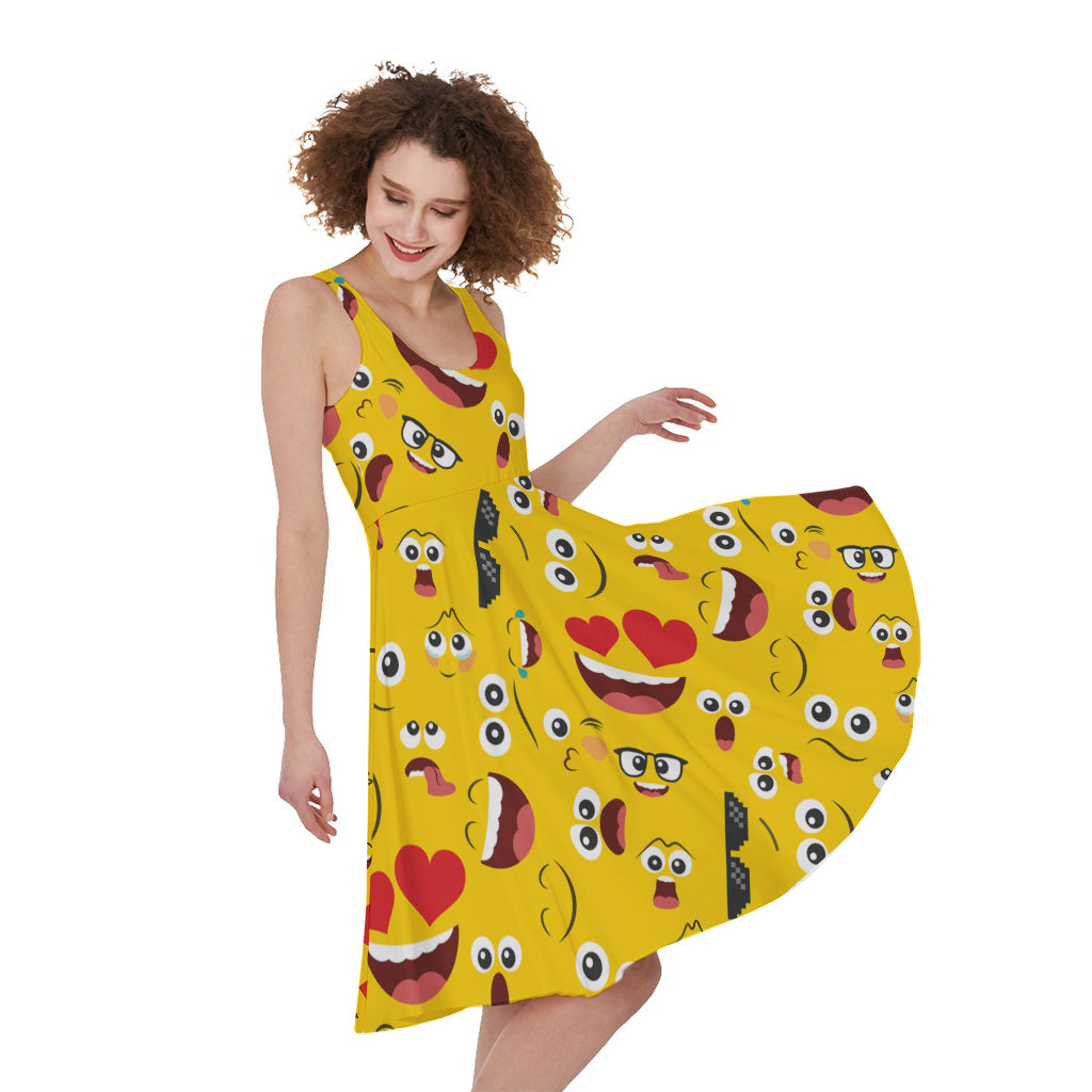 Funny Emoji Pattern Print Women's Sleeveless Dress