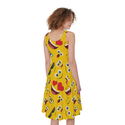 Funny Emoji Pattern Print Women's Sleeveless Dress