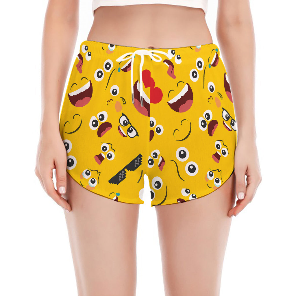 Funny Emoji Pattern Print Women's Split Running Shorts