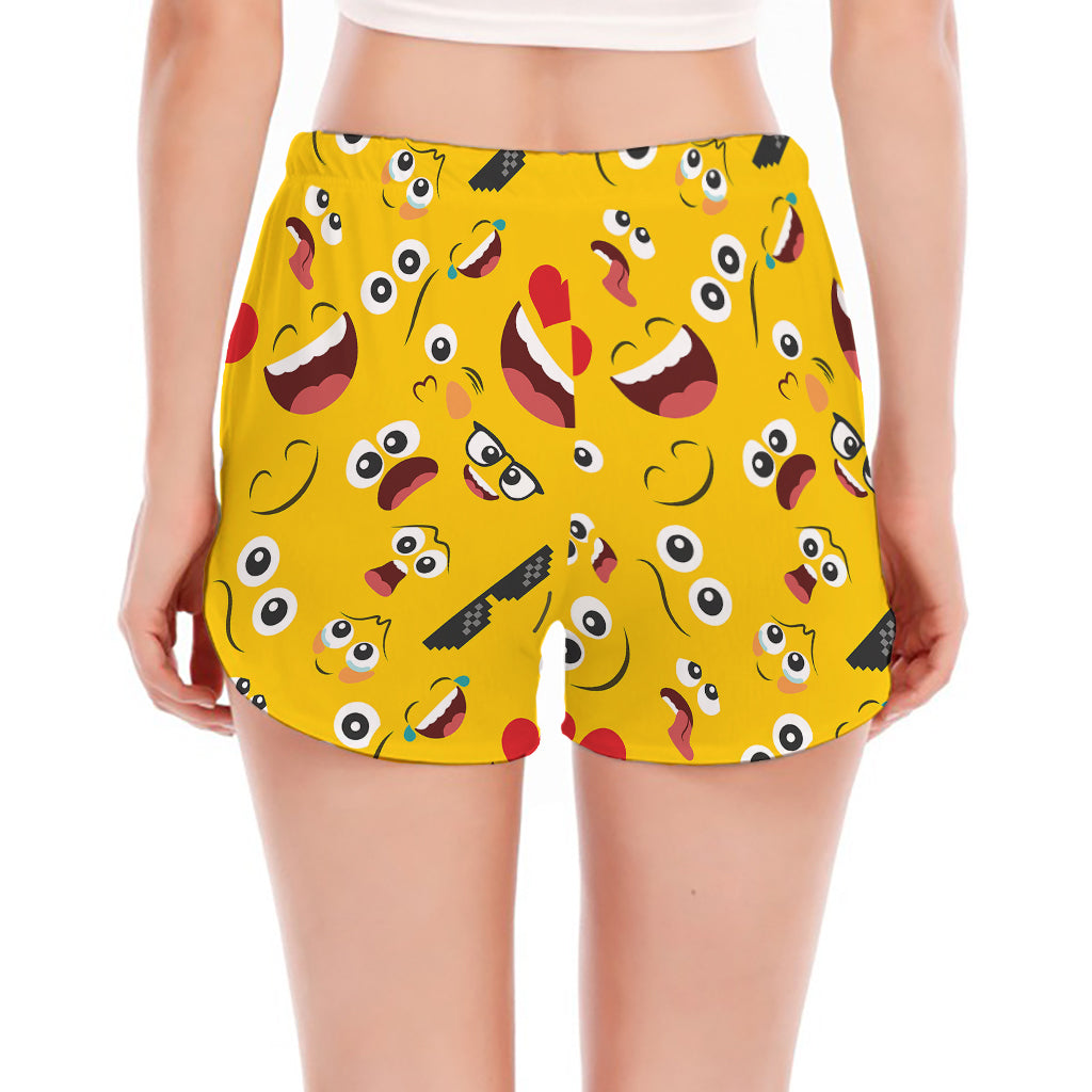 Funny Emoji Pattern Print Women's Split Running Shorts