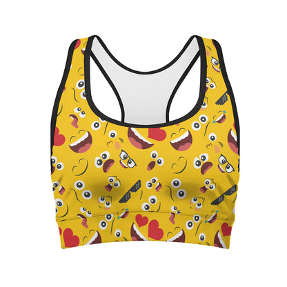 Funny Emoji Pattern Print Women's Sports Bra