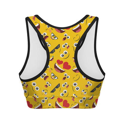 Funny Emoji Pattern Print Women's Sports Bra