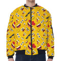Funny Emoji Pattern Print Zip Sleeve Bomber Jacket