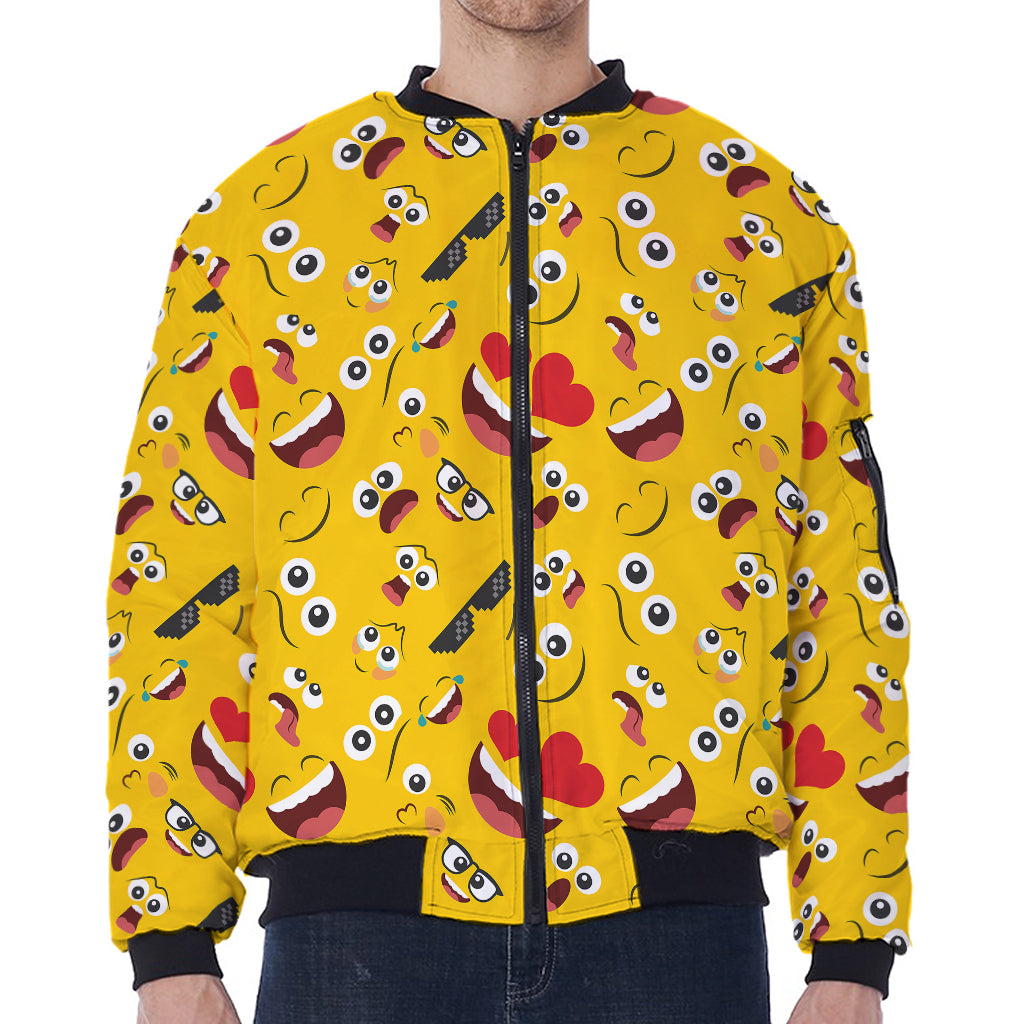 Funny Emoji Pattern Print Zip Sleeve Bomber Jacket