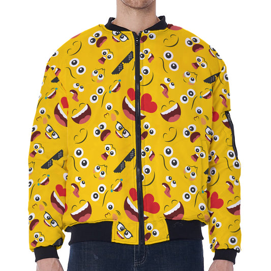 Funny Emoji Pattern Print Zip Sleeve Bomber Jacket