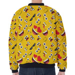 Funny Emoji Pattern Print Zip Sleeve Bomber Jacket