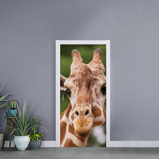 Funny Giraffe Print Door Sticker