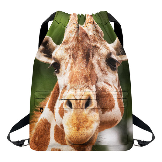 Funny Giraffe Print Drawstring Backpack