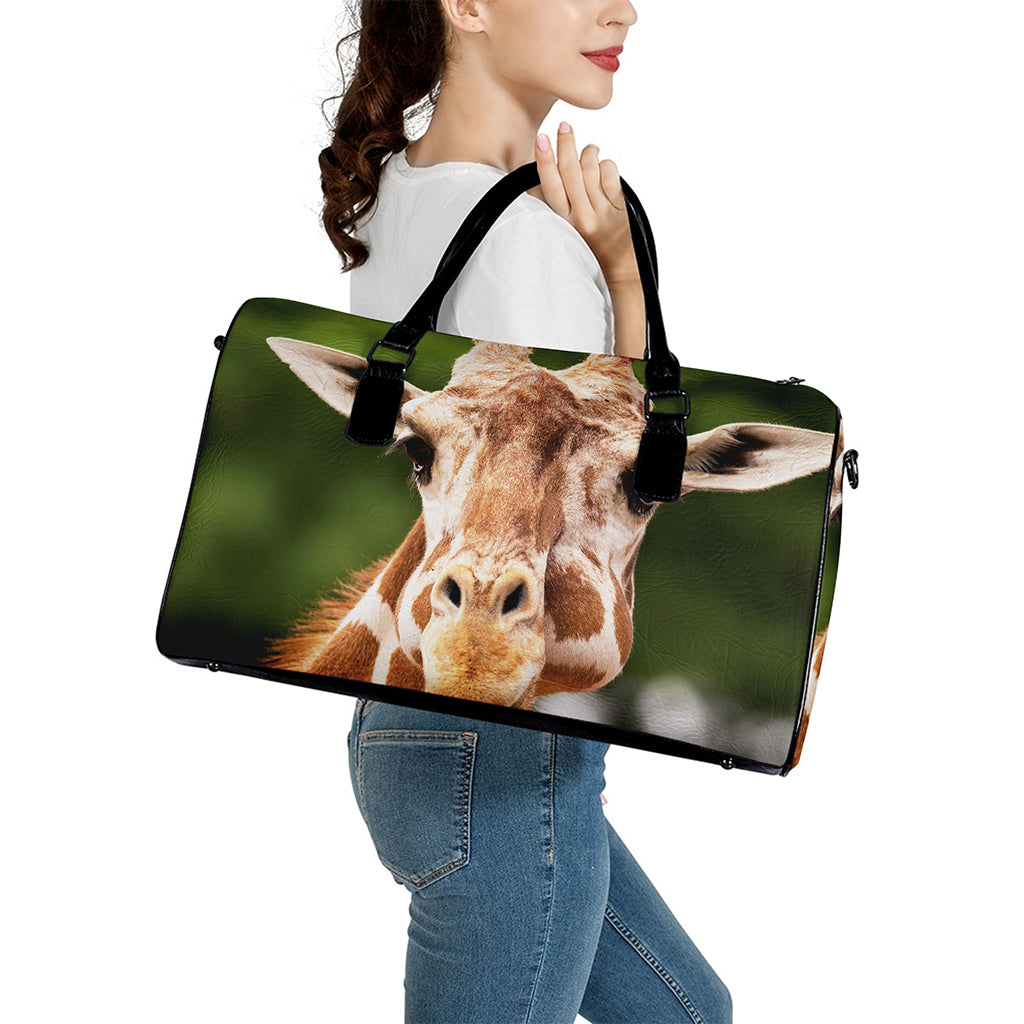 Funny Giraffe Print Leather Duffle Bag
