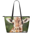 Funny Giraffe Print Leather Tote Bag With Zipper