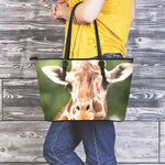 Funny Giraffe Print Leather Tote Bag