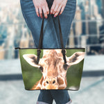 Funny Giraffe Print Leather Tote Bag