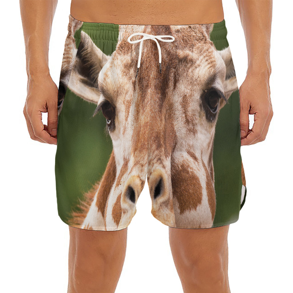 Funny Giraffe Print Men's Split Running Shorts