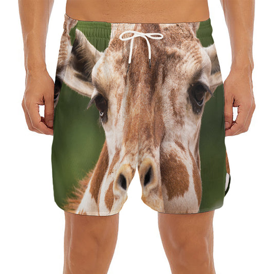 Funny Giraffe Print Men's Split Running Shorts