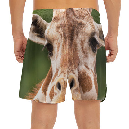 Funny Giraffe Print Men's Split Running Shorts
