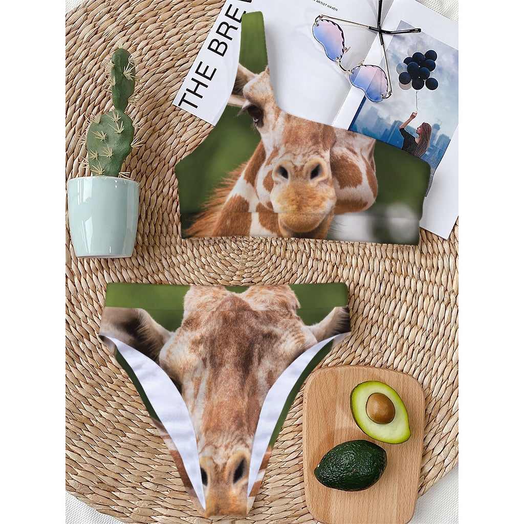Funny Giraffe Print One Shoulder Bikini Top