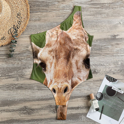 Funny Giraffe Print One Shoulder Bodysuit