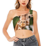 Funny Giraffe Print One Shoulder Crop Top