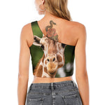 Funny Giraffe Print One Shoulder Crop Top