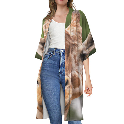 Funny Giraffe Print Open Front Beach Cover Up