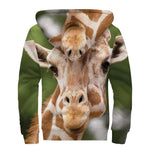 Funny Giraffe Print Sherpa Lined Zip Up Hoodie