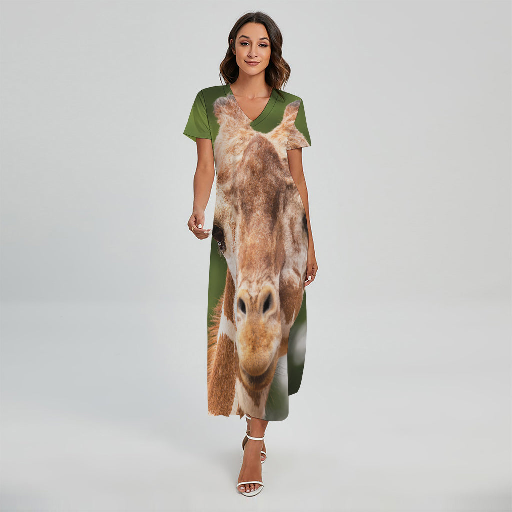 Funny Giraffe Print Short Sleeve Maxi Dress