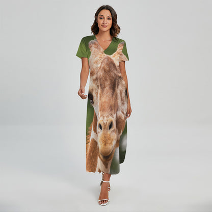 Funny Giraffe Print Short Sleeve Maxi Dress