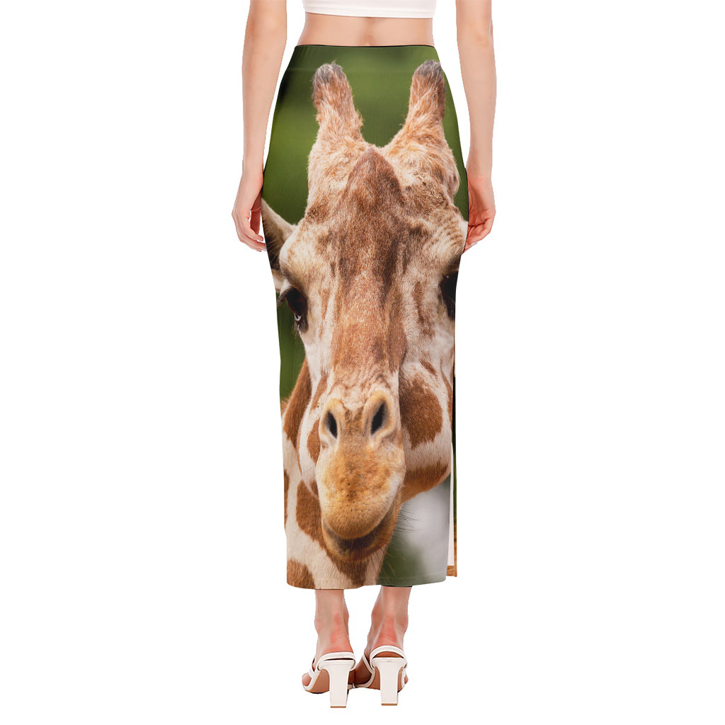 Funny Giraffe Print Side Slit Maxi Skirt